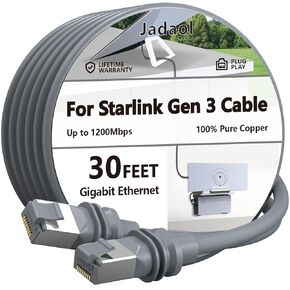 Jadaol Starlink Cable 100FT, 26AWG Starlink Gen 3 Cable, 1200Mbps Standard Actuated Starlink Replacement Cord for Starlink V3 Satellite Dish, Waterproof Long Extension Cable for Starlink Internet, 30M