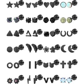 ONESING 10-12 Pairs Mens Earrings Studs Black Earrings for Men Silver Surgical Steel Earrings Hypoallergenic Earrings Stud for Men Women