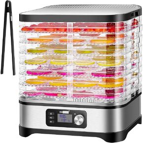 VIVOHOME Food Dehydrator Machine, 8 Trays Meat Hydrator with 48H Digital Timer and Temperature Adjustable 95-176℉ for Fruit Vegetable Beef Jerky Maker, BPA Free, Silicone Trivet Tong Included, Silver