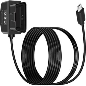 OBD Power Cable for Dash Camera, OBD2 to Micro USB Adapter Hardwire Charger Cable with Switch Button 24 Hours Surveillance and Acc 2 Mode 12-24 V to 5V/3A 11.5FT(SMicroR)