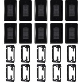 10-Pack Black Brush Wall Plate with Low Voltage Mounting Bracket, Cable Pass Through Insert Single Gang Decorator Cover In-Wall Cable Management