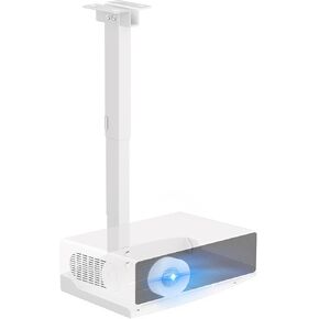 Projector Ceiling Mount with Tray, Adjustable Height Universal Bracket with Concealed Cable Management, No Hole Installation, Holds up to 22 lbs – Ideal for Home Theater & Office (White)