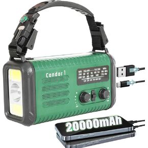 20000mAh/74000mWh Emergency Hand Crank Radio, AM FM NOAA Portable Weather Solar Radio, Dual Output Cell Phone Charger, Flashlight light, Reading lamp, Headphone jack, SOS Alarm for Outdoor Camping Use