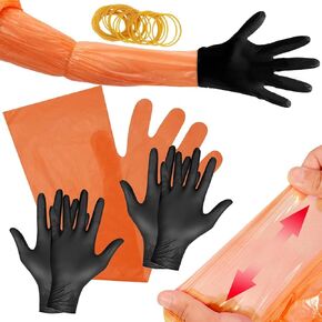 Field Dressing Gloves Kit–60PCs of Disposable Long PE & Short Nitrile Gloves, Rubber Bands for Hunting, Gutting, Cleaning&Outdoor Use–Perfect for Deer,Elk, Bear, Hog&Fish Cleaning