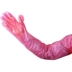 50 Pcs Long Plastic Gloves Field Dressing Gloves Animal Processing Gloves Deer Hunting Gut Gloves Gutting Gloves Fish Red
