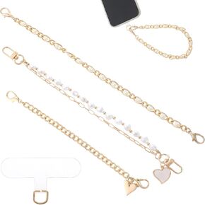 Lusofie 3 PCS Phone Wrist Strap Pearl Pearned Phone Wrist Lanyard Gold Phone Charm Hook Heart Heart Tharms Charms Clip و GO STINE STRAP مع 3 PCS TOTER TOTHE in Saudi Arabia