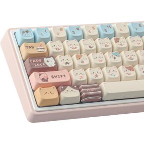 PBT Keycaps 142 Keys Cute Keycaps Dye-Sublimation Sea Salt Cat Keycaps Mao Profile Custom Keycaps for Cherry Gateron MX Swithes Mechanical Keyboards