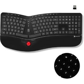 X9 Performance Split Wireless Keyboard with Trackball - Rechargeable, Backlit, Built in Mouse Buttons - 2.4G Ergonomic Split Keyboard Wireless for Windows PC and Chrome - All in One Typing Solution