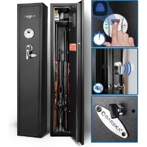 BARSKA Quick and Easy Access Biometric Fingerprint Rifle Shotgun Firearm Long Gun Safe for Home with Optional Silent Mode & Removable Shelf