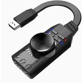 MEIRIYFA External USB Sound Card Virtual 7.1 Surround Sound USB 2.0 Sound Card Adapter for PC with Volume Control, USB to 3.5mm Jack Audio Adapter Cable Plug and Play