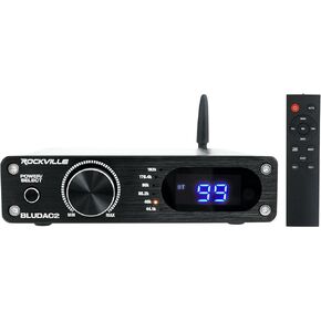 Rockville BLUDAC2S Hi-Res DAC Amplifier, Silver, 192k, Bluetooth, Optical/Sub Out, Includes Remote - Perfect for Music Playback, Home Theater, Gaming