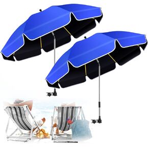 2Pack 48.8 inch Large Beach Umbrella with Clamp Sun Shade Umbrella for Beach Chair, 360°Adjustable UV Protection Golf Umbrella with Clip beach Umbrella for Beach Outdoor Patio Stroller Wheelchair
