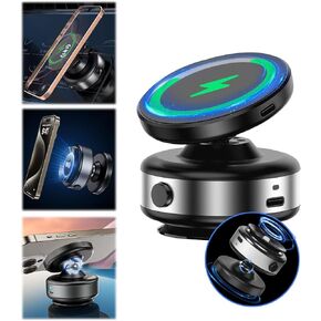 360° Adjustable Electric Vacuum Magnetic Suction Cup Phone Mount,15W Wireless Charger Car Magnetic Phone Mount,Hands-Free Magnetic Cell Phone Holder Compatible with Magsafe for iPhone Pro & All Phones