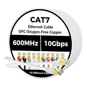 كبل Cat 7 Ethernet 0.6 قدم ، وبلد إنترنت عالي السرعة 10 جيجابت في الثانية ، SFTP محمي ، من النحاس النقي ، CAT7 RJ45 LAN Cable متوافق مع الكمبيوتر الشخصي ، الكمبيوتر المحمول ، PS5 ، مودم Xbox ، جهاز التوجيه ، POE ، الكابل الأبيض