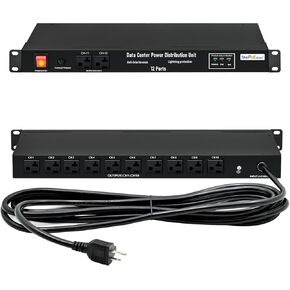 1U PDU Network Servers Surge Protector Power Distribution Unit 12-Outlet, 120V 20A, 3600 Joules 10KA,19″ Rack Mount Power Strip,Heavy-Duty 12AWG 16 ft Cord,w/AC Filter, ETL Listed, by ThePoEstore