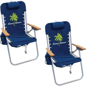 Tommy Bahama 2-Pack Hi-Boy 17" Seat Height 4-Position Lace-Up Suspension Folding Beach Backpack Chair, Navy Palm Tree