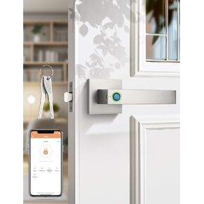 Fingerprint Door Lock, Biometric Door Knob with Smart Lock, Keyless Entry Door Handle Lock with App, Bedroom, Office, Hotel, Pantry, Satin Nickel