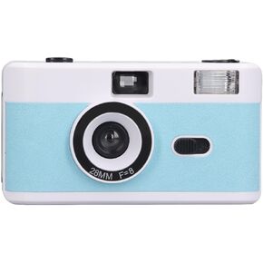 Disposable Film Camera 35 mm, Retro Film Camera with Built in Flash, Reusable Lightweight Vintage Camera, 28MM F/8 Lens, Full Manual Setting (White and Blue)