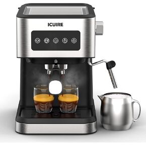 ICUIRE 20 Bar Espresso Machine, 1.5L Water Tank Coffee Maker Machine, Latte with Milk Frother Steam Wand, Cappuccino/Macchiato Maker, Detachable Pallet, 1050W Rapid Heating, Stainless Steel