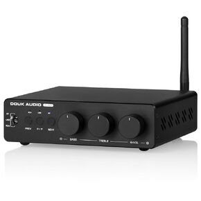 Douk Audio 2 Channel Bluetooth Amplifier, 600W TPA3255 Power Audio Amp, Wireless Receiver with U-Disk Input & Treble Bass Control for Home Theater, Stereo Speakers, Active Subwoofer (M1 MAX)