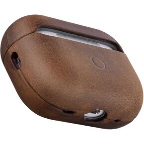 Maogoam for AirPods Pro 2nd Generation Leather Case Cover with Button, Genuine Oil Wax Crazy Horse Cowhide Leather Case for Airpods Pro 2, Indiana-Jones Style, The Front LED Visible,Dark Brown