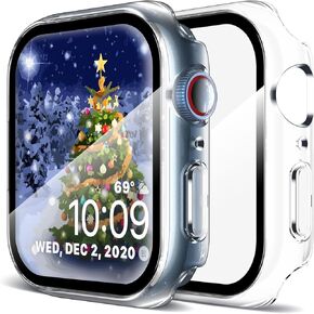 LK 2 Pack Case PC Case مع واقي شاشة زجاجي مقسى متوافق مع Apple Watch Series 6 SE 40MM ، غطاء حماية شامل للغاية لـ Apple Watch 6 SE 40MM (واضح)