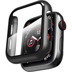 Smiling Case Compatible with Apple Watch SE 2023/Series 6/SE/Series 5/Series 4 40mm with Built in Tempered Glass Screen Protector,Overall Protective Hard PC Case Ultra-Thin Cover-Black