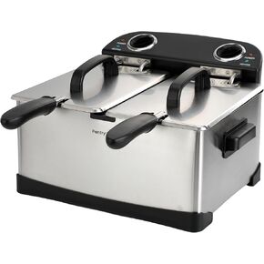4 Liter / 4.2 Quart Stainless Steel Dual-Tank Electric Deep Fryer, 1800 W, Dual Temperature Control, 2 Baskets, Odor Filter