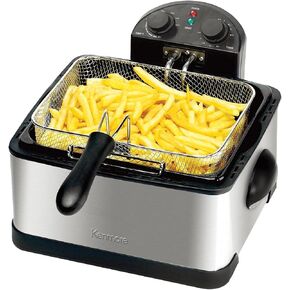 Kenmore Deep Fryer with 3 Baskets for home use Stainless Steel Dishwasher safe electric fryer Tempreture Control Adjustable timer Grease & Odor Filter 4 Liters