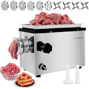 ANATOLE Commercial Commercial Complict Meat Grinder 1.8 HP 1300 W عظام اللحوم الثقيلة من الفولاذ المقاوم للصدأ السجق مع 6 صفيحة طحن 4 شفرات لمطعم فندق 110 فولت