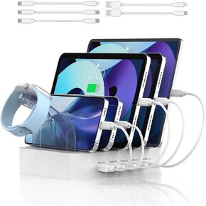 MSTJRY USB C Charging Station for Multiple Devices: 90W 5 Ports Multi Fast Charger for iPhone iPad Tablets Phone Airpods - Charging Dock Organizer with Adjustable Dividers for Home Office Classroom