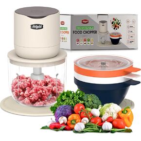Arigold Food Processor - Food Chopper with 3-240ml Bowls - Kitchen Appliances - Electric Vegetable Chopper for Slicing, Mincing and Dicing - Powerful Motor - 600ML Capacity