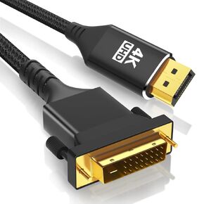 4K DVI (Source) to DisplayPort (Display) Cable 6FT, Uni-Directional DVI to DP Adapter Support 4k@60Hz, 2K@120Hz, DVI to Display Port Cord Compatible with PC,Laptop,AMD,NVIDIA