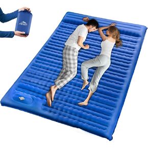 Self-Inflating Double Sleeping Pad - Camping Mattress for 2 Person, 4.7 Inch Extra-Thick Inflatable Camping Pad with Built-in Foot Pump, Ultralight Sleeping Mat for Backpacking Blue