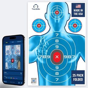 Half-Size Silhouette Paper Targets - 12 x 18 Inches Cardstock - Made in USA - 25 Pack - PN P01G01-025T- Free Mobile App
