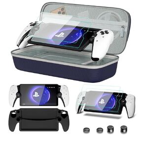 bibuks 8 in 1 Accessories Compatible with Playstation Portal,Carrying Case for PS Portal,Soft Silicone Protective Cover for PS5 Portal,2 Screen Protector with 4 Thumb Grip (Blue)