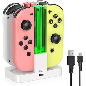 Charging Dock Replacement for Switch & Charger for Switch OLED Joy Cons, Charging Station for Switch with a USB Type-C Charging Cord- White