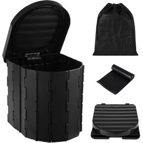 OMISTAR Large Portable Toilet with 20 Cleaning Bags, Retractable Foldable Toilet, Foldable Toilet Adjustable Height for Camping Hiking Fishing RV Travel Road Trips