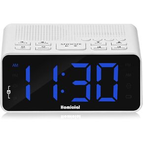 Digital Alarm Clock Radio with AM/FM Radio, Multi-Colors 1.4" LED Digits, Preset, Sleep Timer and Clear Display with Dimmer for Bedroom Bedside, Outlet Powered with Battery Backup (White)