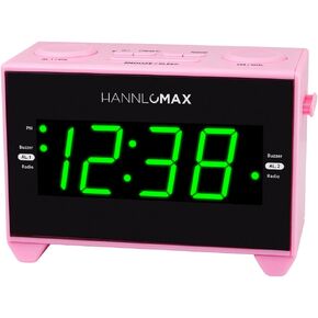 HANNLOMAX HX-132CR Alarm Clock Radio, PLL FM Radio, USB Type-A and USB Type-C for Charging, Drawer-Type Wireless Charger Holder for Smartwatches, Night Light, AC Operation Only. (Pink)