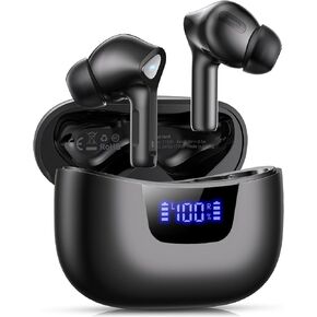 Wireless Earbuds Bluetooth V5.3 Headphones 50H Playback Deep Bass Stereo Ear Buds with LED Power Display Charging Case IPX7 Waterproof Earphones with Mic Headset for Laptop Pad Android/iOS Phones