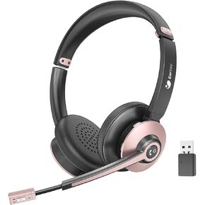 Wireless Headset with Mic for Work, Bluetooth Headphones with Microphone Noise Canceling & USB Dongle, Handsfree 26+ Hours Battery & Mute Button, for Office/Call Center/Laptop/MS Teams/Conference