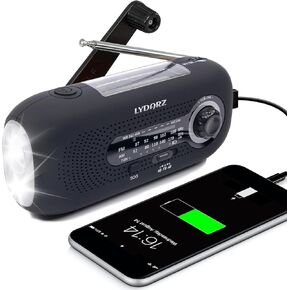 Emergency Crank Weather Radio, Solar Hand Crank Portable AM/FM/NOAA, 3 Mode Flashlight, Cell Phone Charger, SOS for Home and Outdoor (Black)