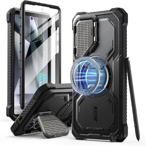 i-Blason Armorbox for Samsung Galaxy S25 Ultra Case MagSafe with Camera Cover Stand [Military Protection] Full-Body Heavy Duty Magnetic Phone Case with Screen Protector for S25 Ultra 6.9 inch, Black