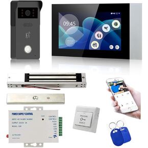 MENGQI-CONTROL Tuya Smart Office/Home Wireless WiFi Doorbell Camera Security Video Intercom for Access Control System Color Touch Screen Phone App Remote Open with Lock/Fobs/Power Supply Doorbell