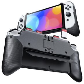 TNP Grip Case for Nintendo Switch OLED - Foldable Ergonomic Switch Grip with Slim, Lightweight, Comfortable Handle & 4 Game Card Slots Compatible with N-Switch OLED Model(2021) ONLY, Black
