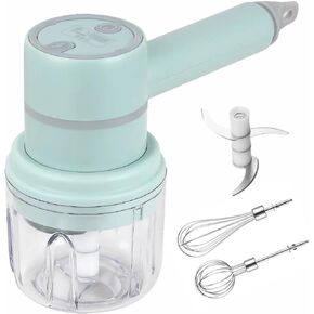 Multi-Functional hand Portable Electric Cutter Set,Rechargeable Wireless Food Processor for Garlic,Peppers,Onions,Celery,Ginger,Meat Grinder With 3 Sharp Blades, Comes with Egg & Cream Beater(green)