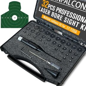 Laser Bore Sight Kits Professional Bore Sight Laser with 32 Adapters fit 0.17 to 12GA Calibers Red Bright Bore Sighter Laser with Button Switch for Shooting Match Hunting