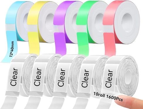Label Maker Tape, Non-encrypted Replacement Labels, High Definition Thermal Label Tape for Home,Office,School,Hotel 12x40mm (0.47x1.57 in),1650 Labels/10Rolls, 5 Rolls Color, 5 Rolls White in Saudi Arabia