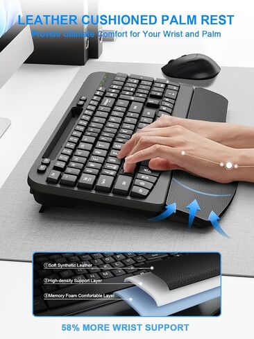 Wireless Keyboard and Mouse Combo, Wave Keys Computer Ergonomic Keyboard with Cushioned Plam Rest, Phone Holder, 2.4GHz Silent 6 Button Wireless Mouse Set for Laptop, PC, Windows, Mac (Black) in Saudi Arabia
